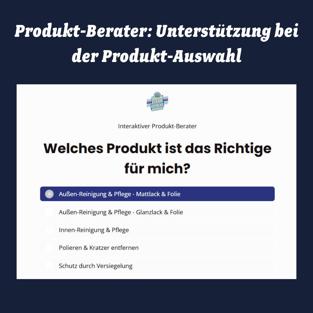 Interaktiver Produkt-Berater: Unterstützung bei der Produkt-Auswahl - CLEANEXTREME