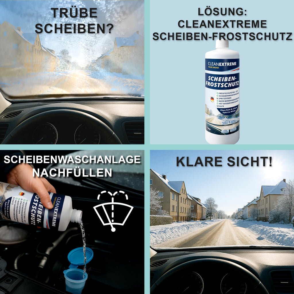Winter - Sicht - Set – Scheibenreiniger 1 L & Enteiser - Spray 500 ml + Gratis Premium - Mikrofaser - Tuch - CLEANEXTREME