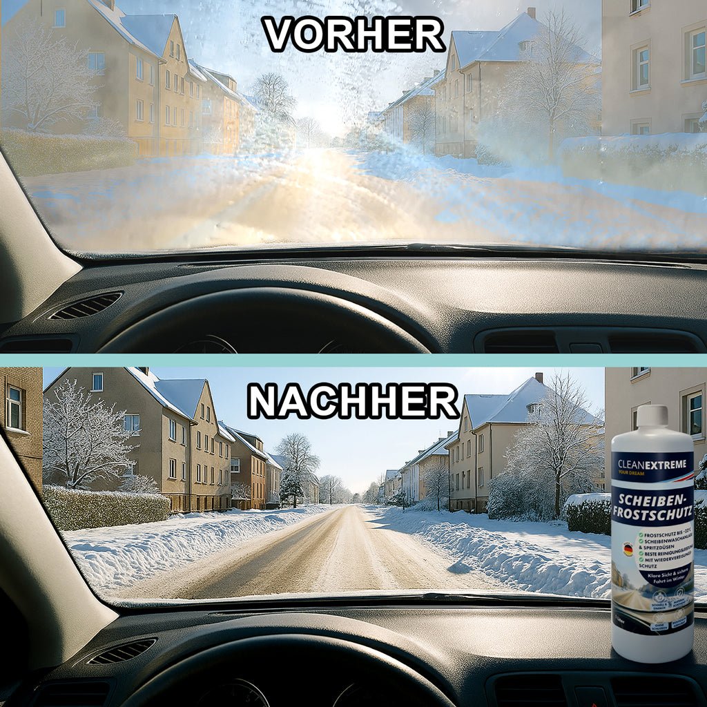 Winter - Sicht - Set – Scheibenreiniger 1 L & Enteiser - Spray 500 ml + Gratis Premium - Mikrofaser - Tuch - CLEANEXTREME