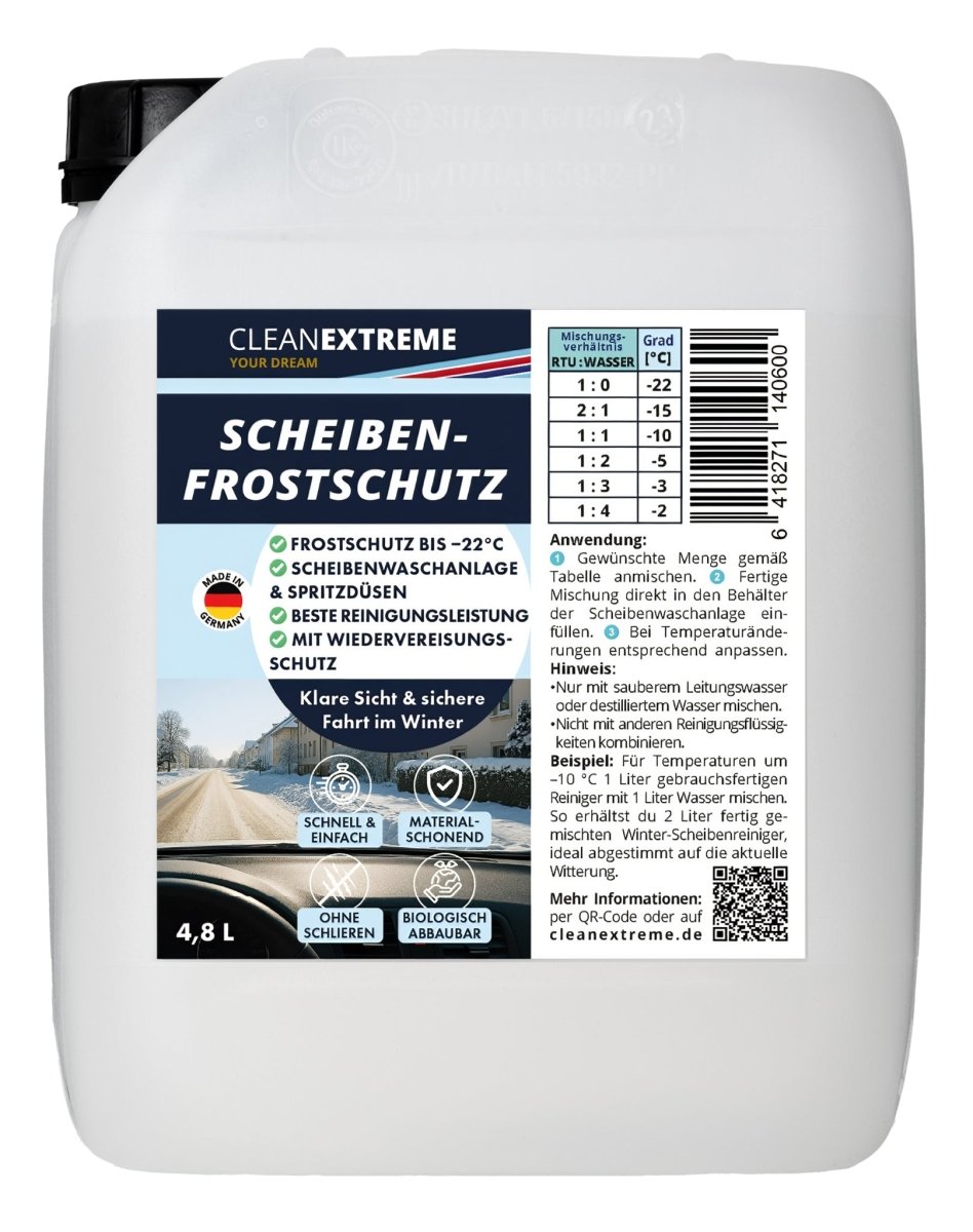CLEANEXTREME Scheiben - Frostschutz Klare Sicht - Wischwasser - Zusatz - 22°C - gebrauchsfertig - 4,8 Liter - CLEANEXTREME