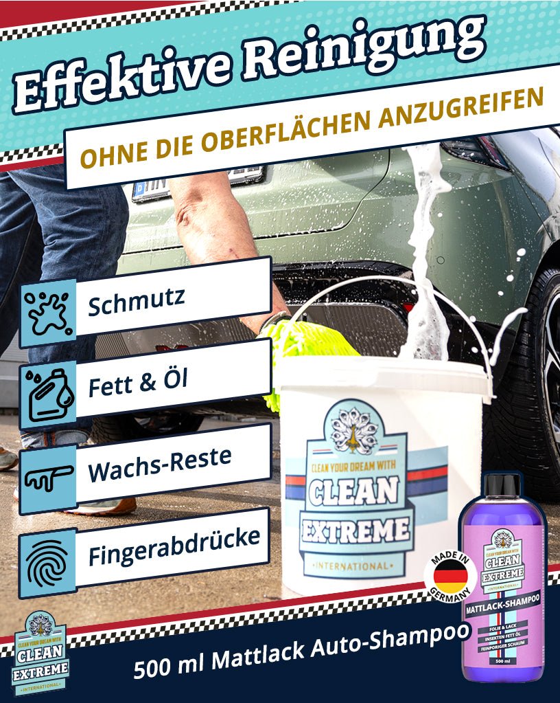Auto - Wasch - Set Base Matt Folie & Lack inkl. Wasch - Eimer mit Deckel - CLEANEXTREME