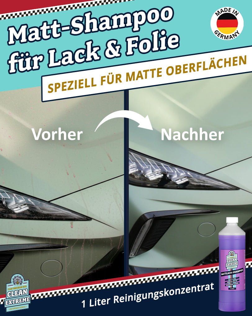 Mattlack Auto - Shampoo Folie & Lack Konzentrat 1 Liter + Waschhandschuh - CLEANEXTREME