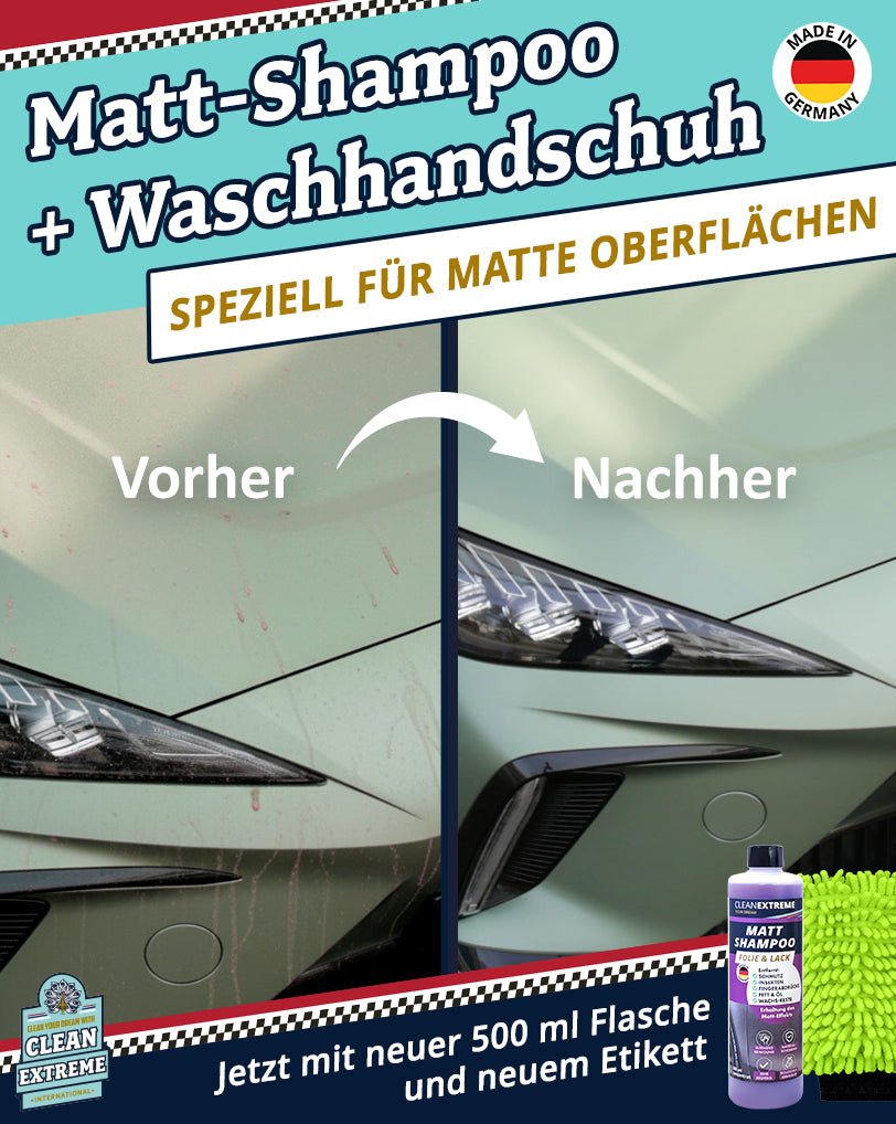 Mattlack Auto - Shampoo Folie & Lack Konzentrat 500 ml + Waschhandschuh - CLEANEXTREME