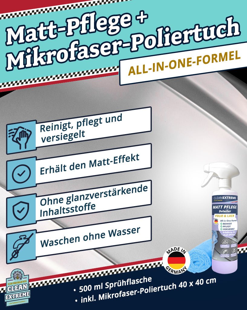 Auto Matt Pflege Folie & Lack mit Versiegelung 500 ml + Poliertuch - CLEANEXTREME