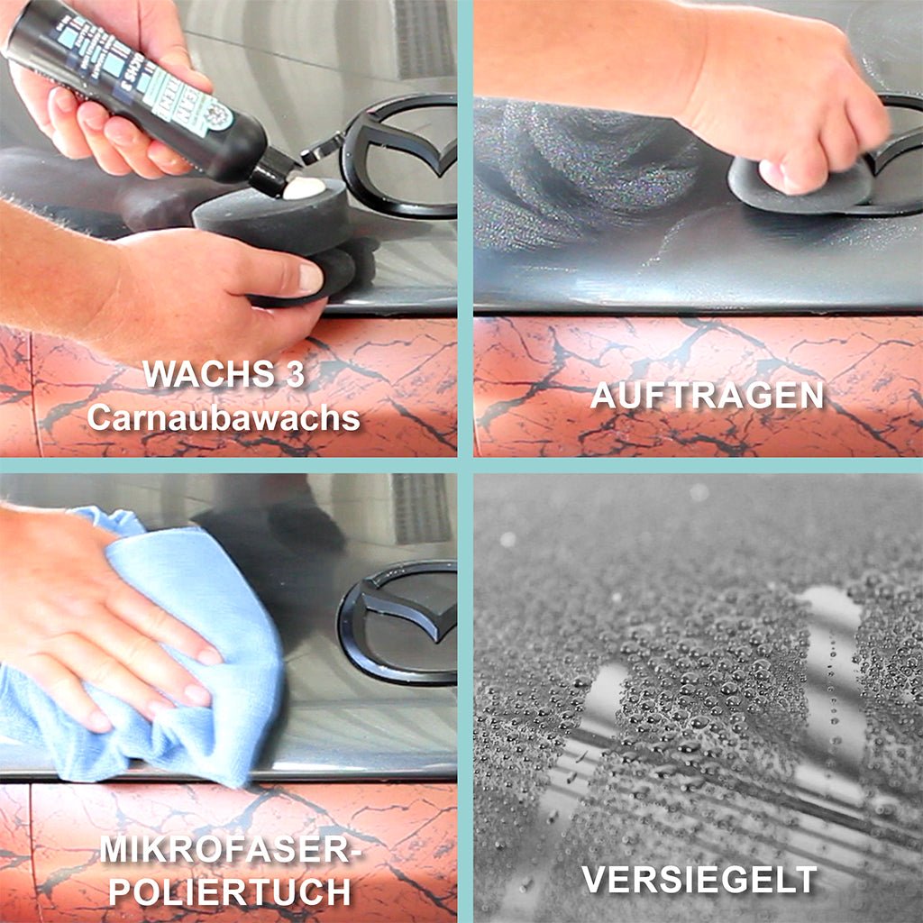 WACHS 3 Monate Brillanz Auto - Lackversiegelung (Carnaubawachs) Set - CLEANEXTREME