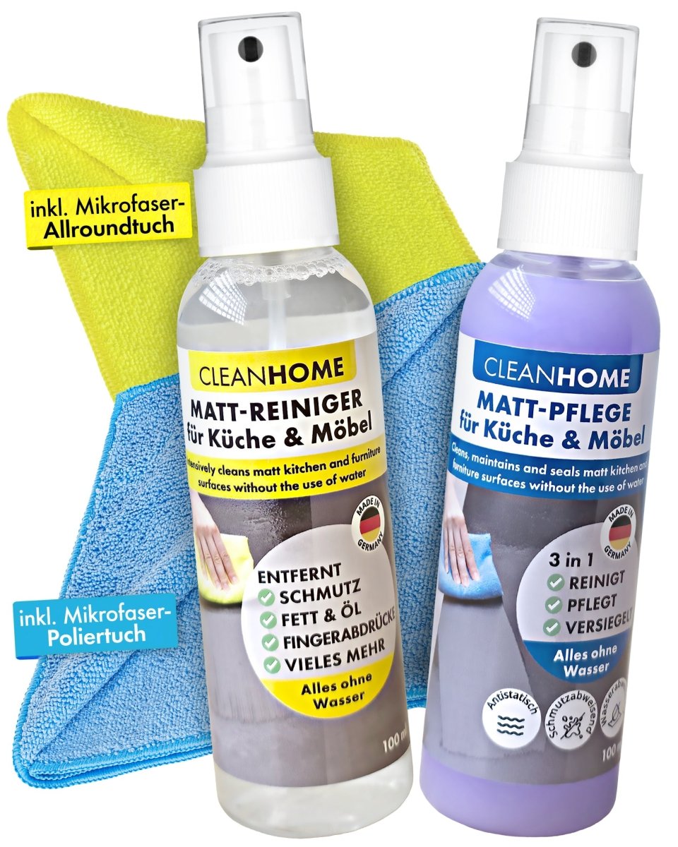 CLEANHOME Matt - REINIGER + Matt - PFLEGE Set für Küche & Möbel - CLEANEXTREME