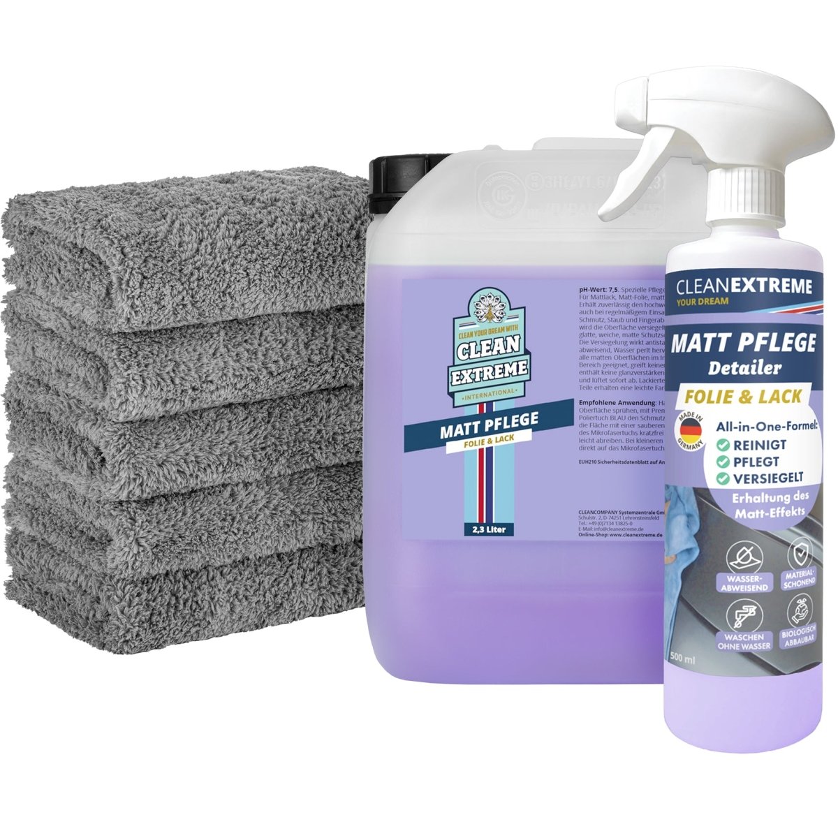 Auto Matt Pflege Folie & Lack mit Versiegelung - Detailer - 2,3 Liter + 500 ml + 5x Poliertuch - CLEANEXTREME