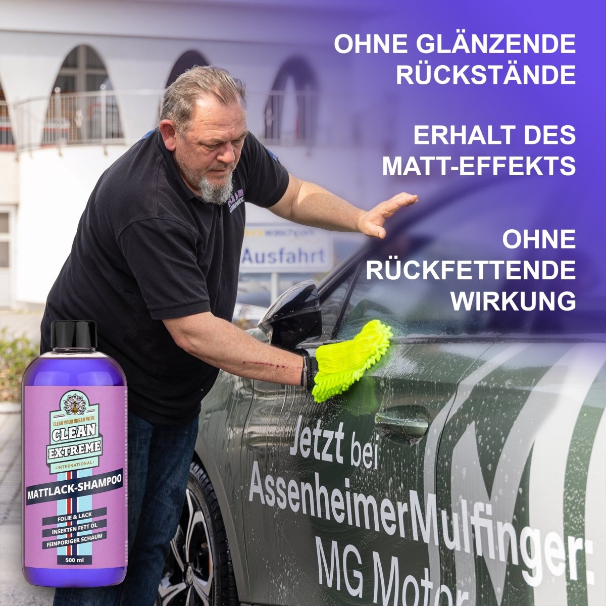 Mattlack Auto-Shampoo Folie & Lack - 0,5 Liter + MICRO Auto-Waschhandschuh DUO Set - CLEANEXTREME