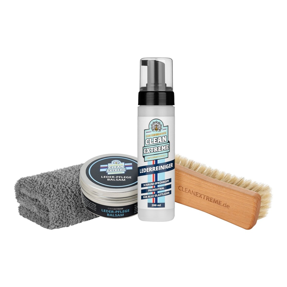 Leder Reiniger + Pflege + Bürste + Tuch Set - CLEANEXTREME