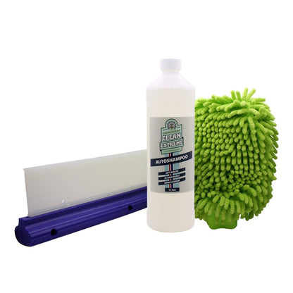 Set Autoshampoo Konzentrat 1 Liter + Waschhandschuh + Wasserabzieher - CLEANEXTREME