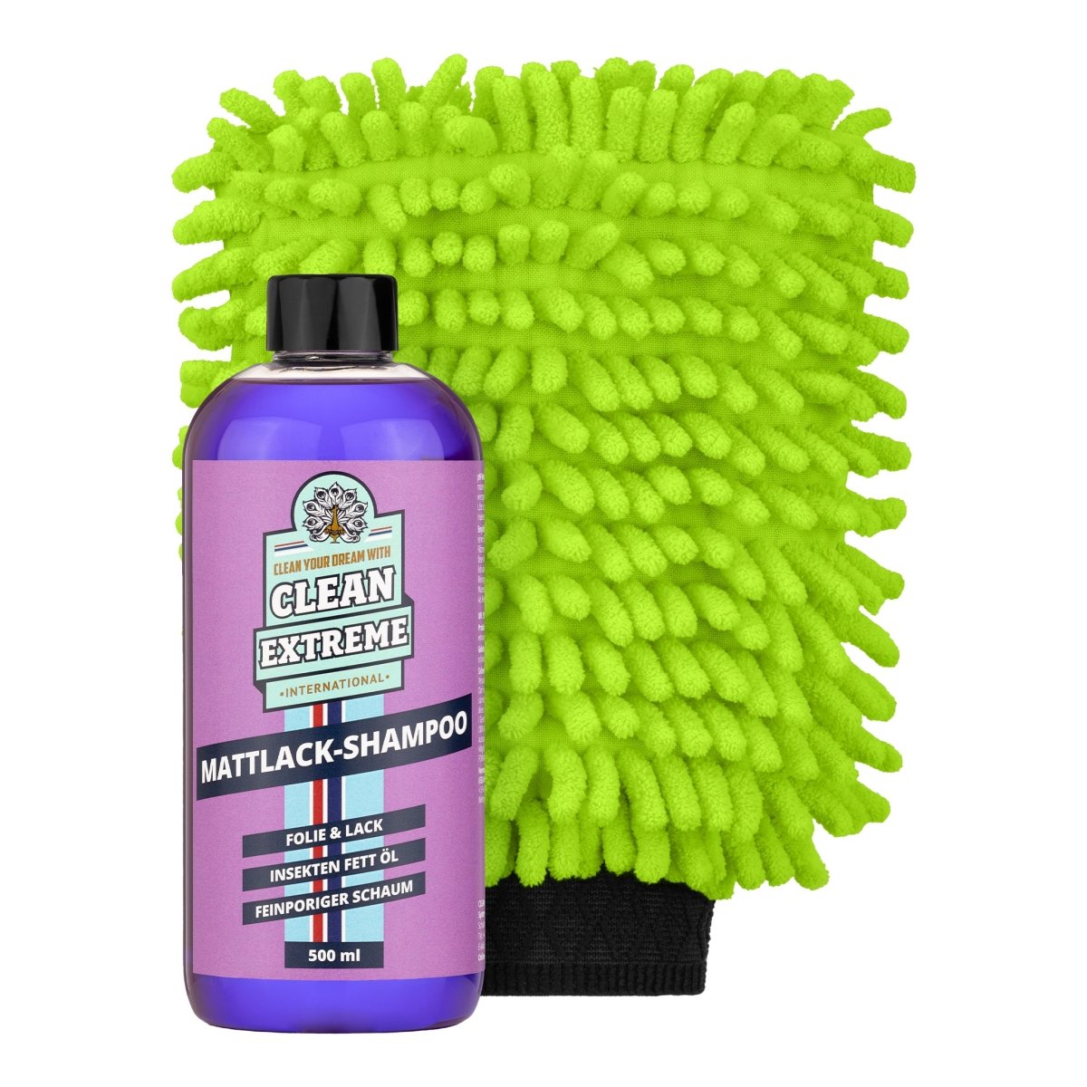 Mattlack Auto-Shampoo Folie & Lack - 0,5 Liter + MICRO Auto-Waschhandschuh DUO Set - CLEANEXTREME