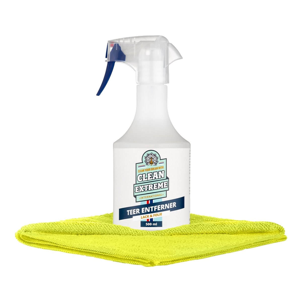 Auto Teerentferner Lack & Folie 500 ml + 1 x MICRO Allroundtuch GELB - CLEANEXTREME