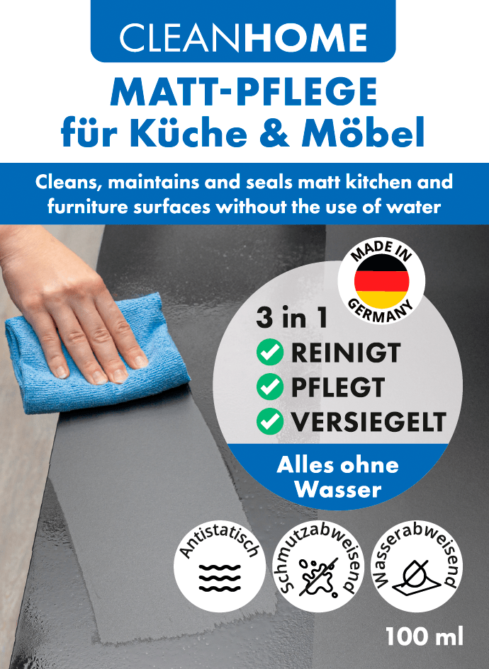 Matt - SAUBER + Matt - PFLEGE - SET für matte Fronten bei Küchen - und Möbel - CLEANEXTREME