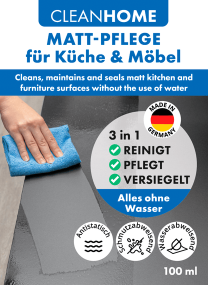 Matt - SAUBER + Matt - PFLEGE - SET für matte Fronten bei Küchen - und Möbel - CLEANEXTREME
