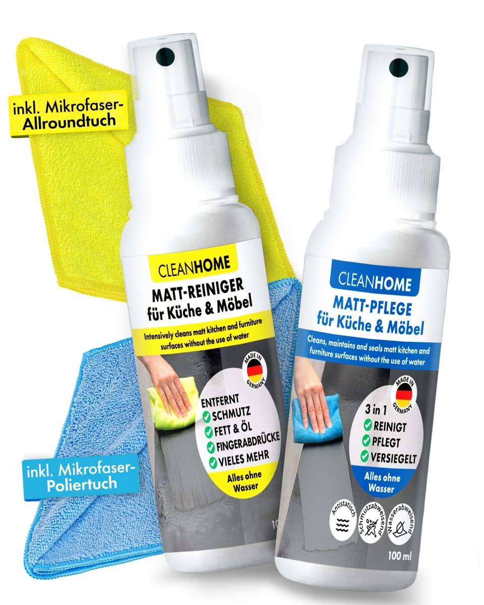 Matt - SAUBER + Matt - PFLEGE - SET für matte Fronten bei Küchen - und Möbel - CLEANEXTREME