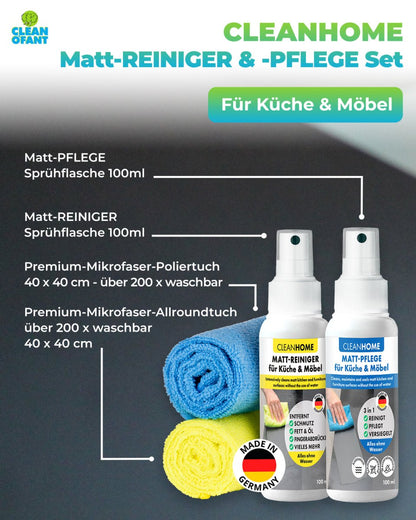 Matt - SAUBER + Matt - PFLEGE - SET für matte Fronten bei Küchen - und Möbel - CLEANEXTREME