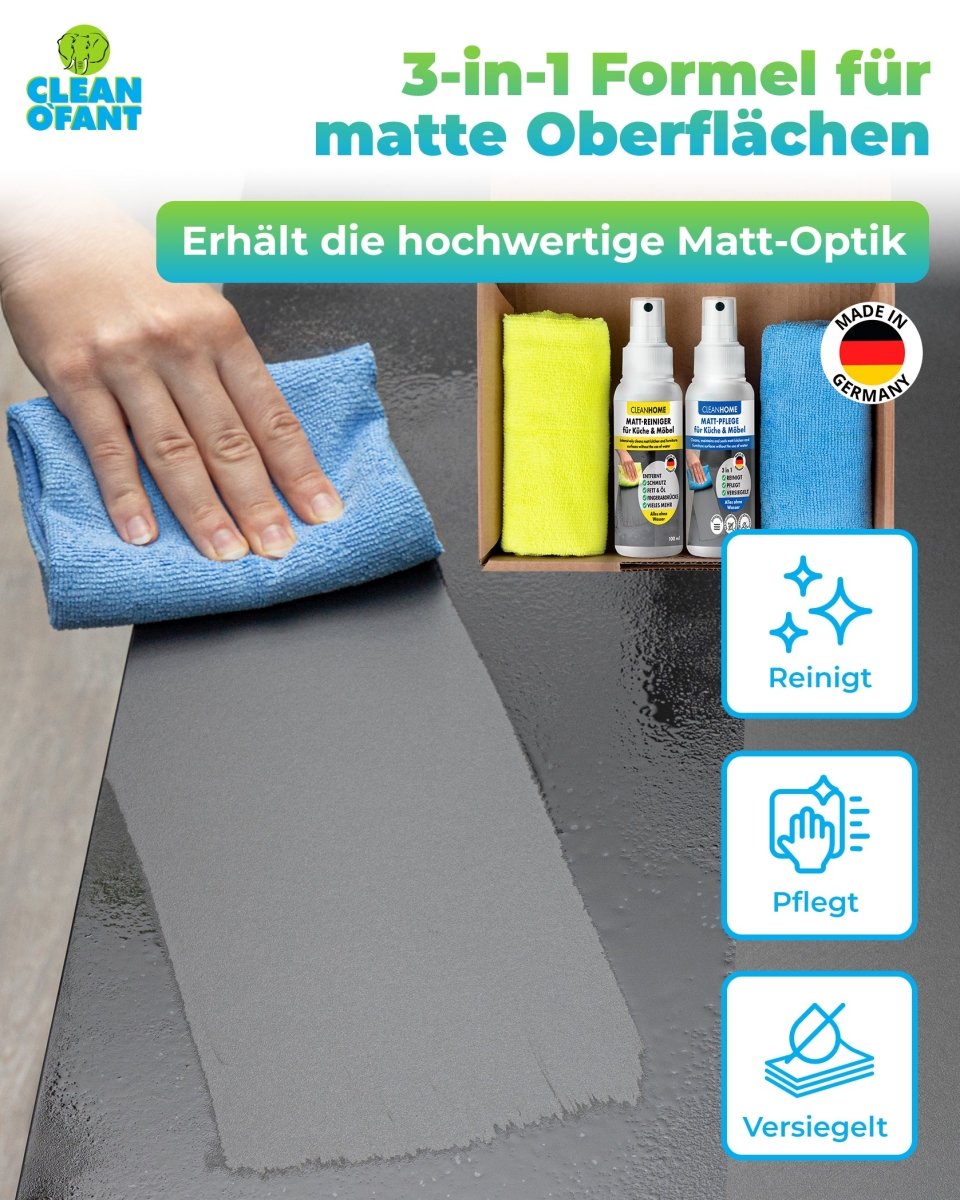 Matt - SAUBER + Matt - PFLEGE - SET für matte Fronten bei Küchen - und Möbel - CLEANEXTREME