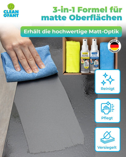Matt - SAUBER + Matt - PFLEGE - SET für matte Fronten bei Küchen - und Möbel - CLEANEXTREME