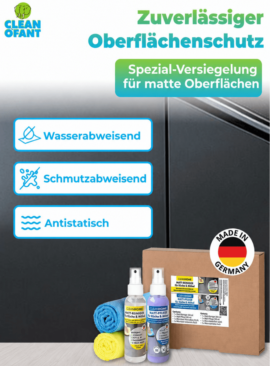 CLEANHOME Matt-REINIGER + Matt-PFLEGE Set für Küche & Möbel - CLEANEXTREME