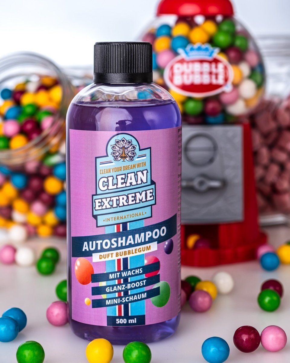 Autopflege - Set BUBBLEGUM TAKE AWAY - Auto - Shampoo Konzentrat mit Wachs - Felgenreiniger pH - neutral - Auto - Detailer mit Versiegelung für Glanz - Lack & Glanz - Autofolie - Auto - Innenraumreiniger - Auto - Duft Lufterfrischer - CLEANEXTREME