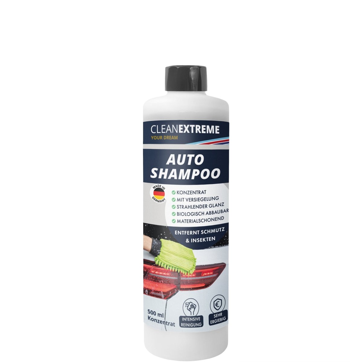 Auto-Wasch-Set Base Glanz Lack & Folie - Glanz-Shampoo mit Wachs Felgenreiniger pH-neutral Insektenentferner Auto-Detailer inkl. Wasch-Zubehör & Wasch-Eimer mit Deckel - CLEANEXTREME
