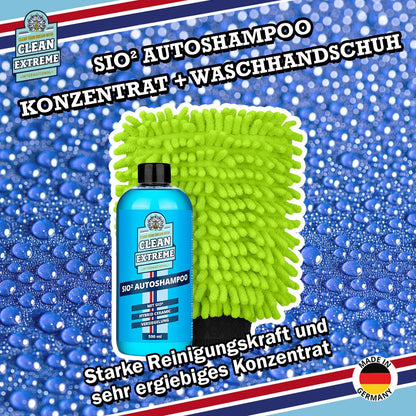 SIO² Autoshampoo Konzentrat - 0,5 Liter + MICRO Auto - Waschhandschuh DUO Set - CLEANEXTREME