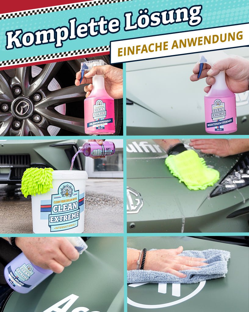 Auto - Wasch - Set Base Matt Folie & Lack inkl. Wasch - Eimer mit Deckel - CLEANEXTREME