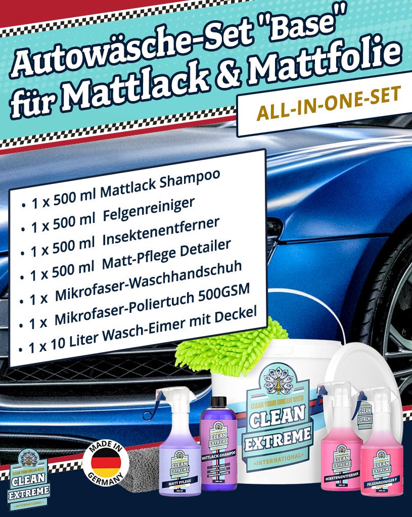 Auto - Wasch - Set Base Matt Folie & Lack inkl. Wasch - Eimer mit Deckel - CLEANEXTREME