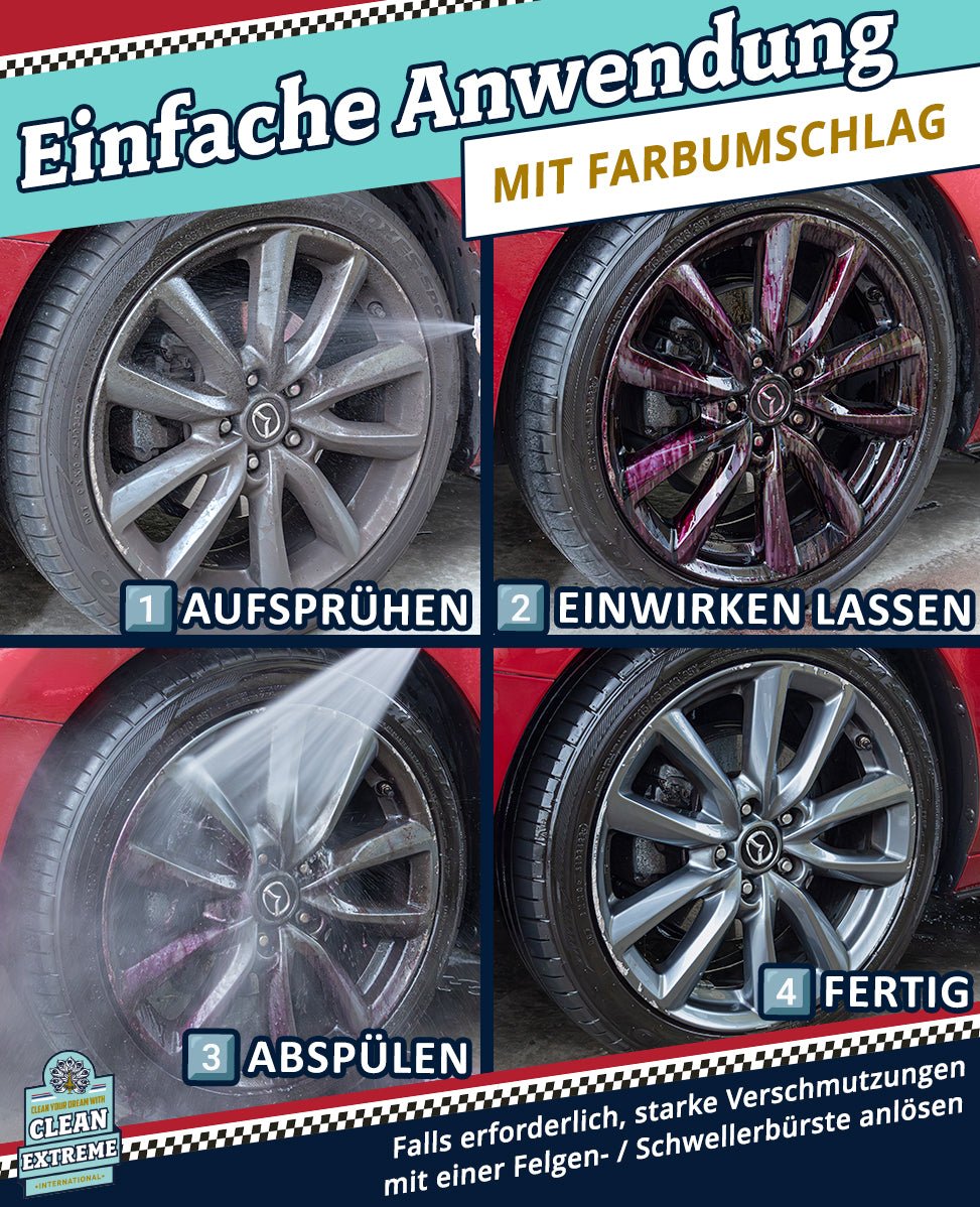 Felgenreiniger P redblue Säurefrei pH - neutral mit Farbumschlag 500 ml - CLEANEXTREME