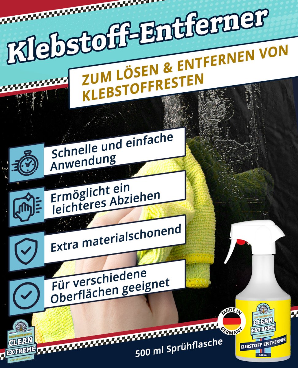 Aufkleber + Klebstoff - ENTFERNER - Klebstofflöser 500 ml entfernt schnell & sauber Klebstoffreste - gute Kriech - Eigenschaften ermöglichen ein leichteres Abziehen älterer Aufkleber - materialschonend - CLEANEXTREME