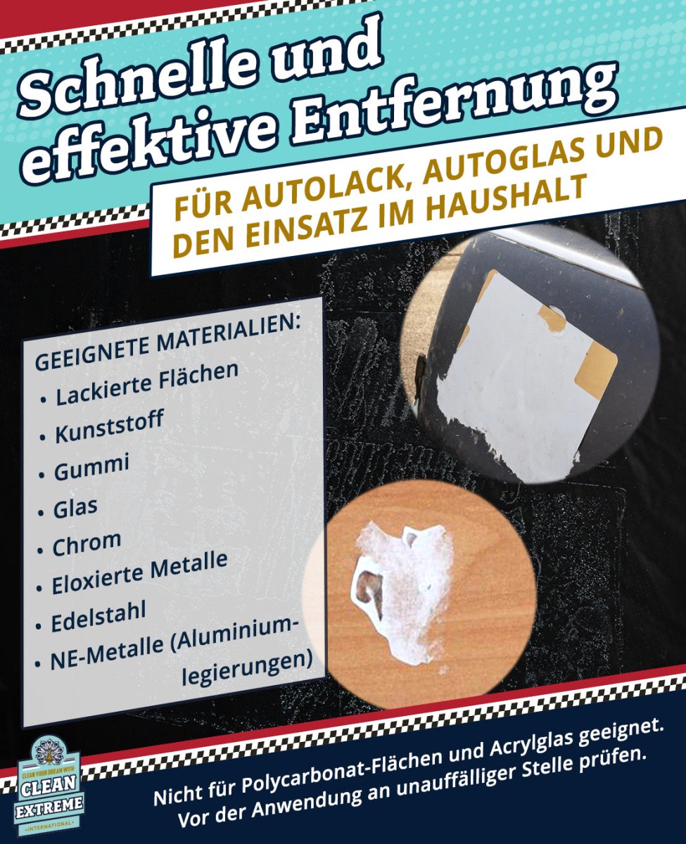 Aufkleber + Klebstoff - ENTFERNER - Klebstofflöser 500 ml entfernt schnell & sauber Klebstoffreste - gute Kriech - Eigenschaften ermöglichen ein leichteres Abziehen älterer Aufkleber - materialschonend + 1 x Mikrofaser Allroundtuch GELB - CLEANEXTREME