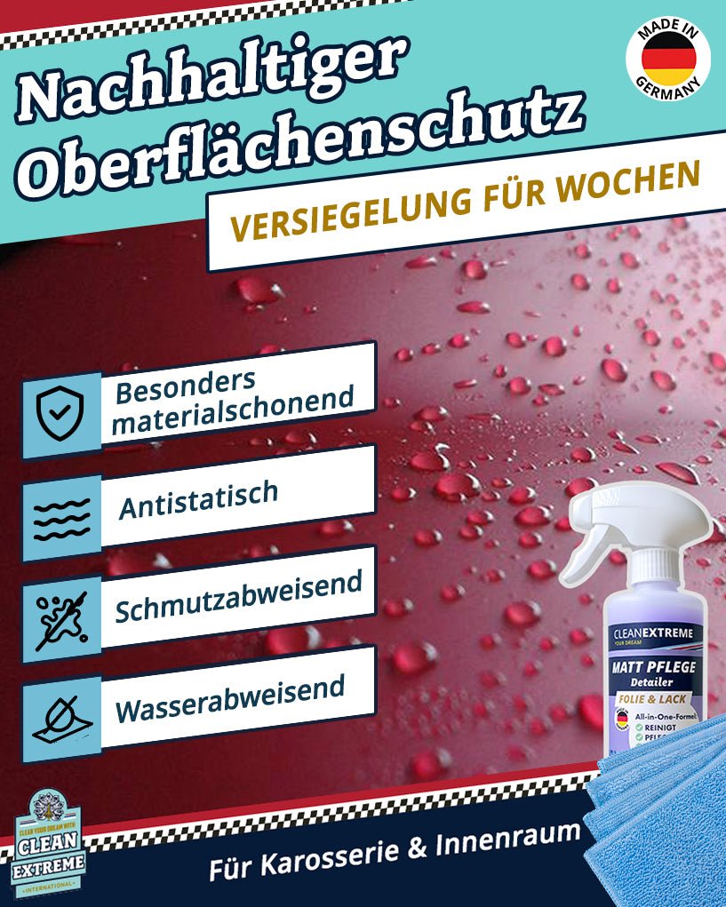 Auto Matt Pflege Folie & Lack mit Versiegelung 500 ml + Poliertuch - CLEANEXTREME