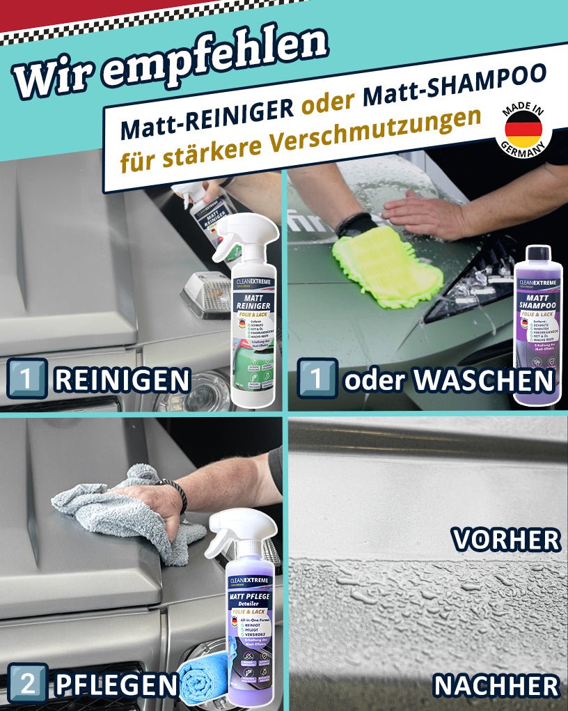Auto Matt Pflege Folie & Lack mit Versiegelung 500 ml + Poliertuch - CLEANEXTREME