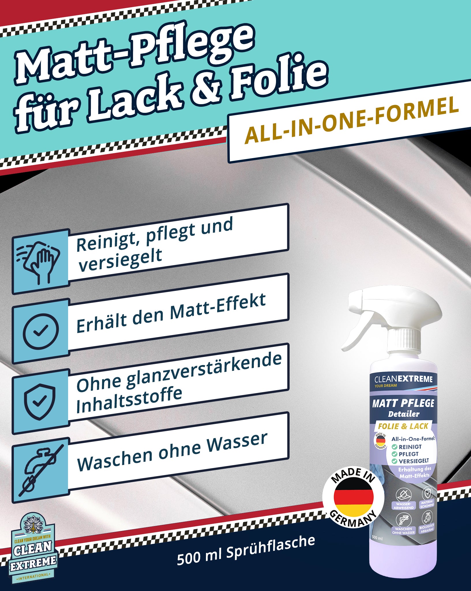 Auto Matt Pflege Folie & Lack mit Versiegelung - Detailer - 500 ml