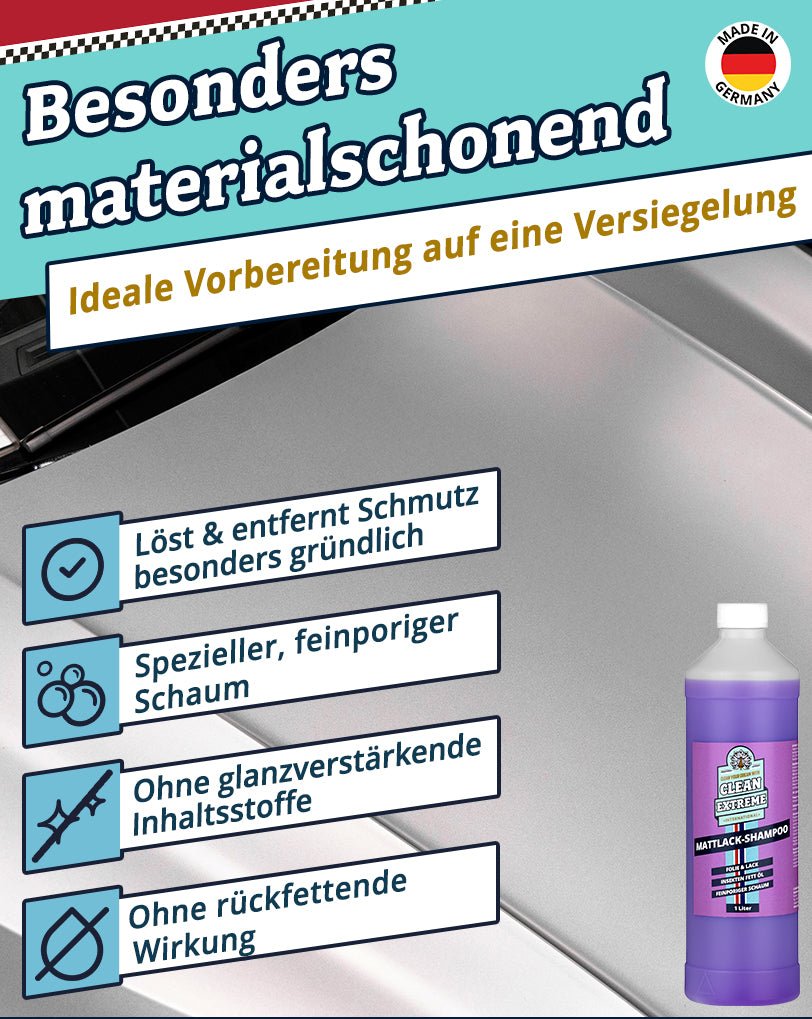 Mattlack Auto - Shampoo Folie & Lack Konzentrat 1 Liter + Waschhandschuh - CLEANEXTREME