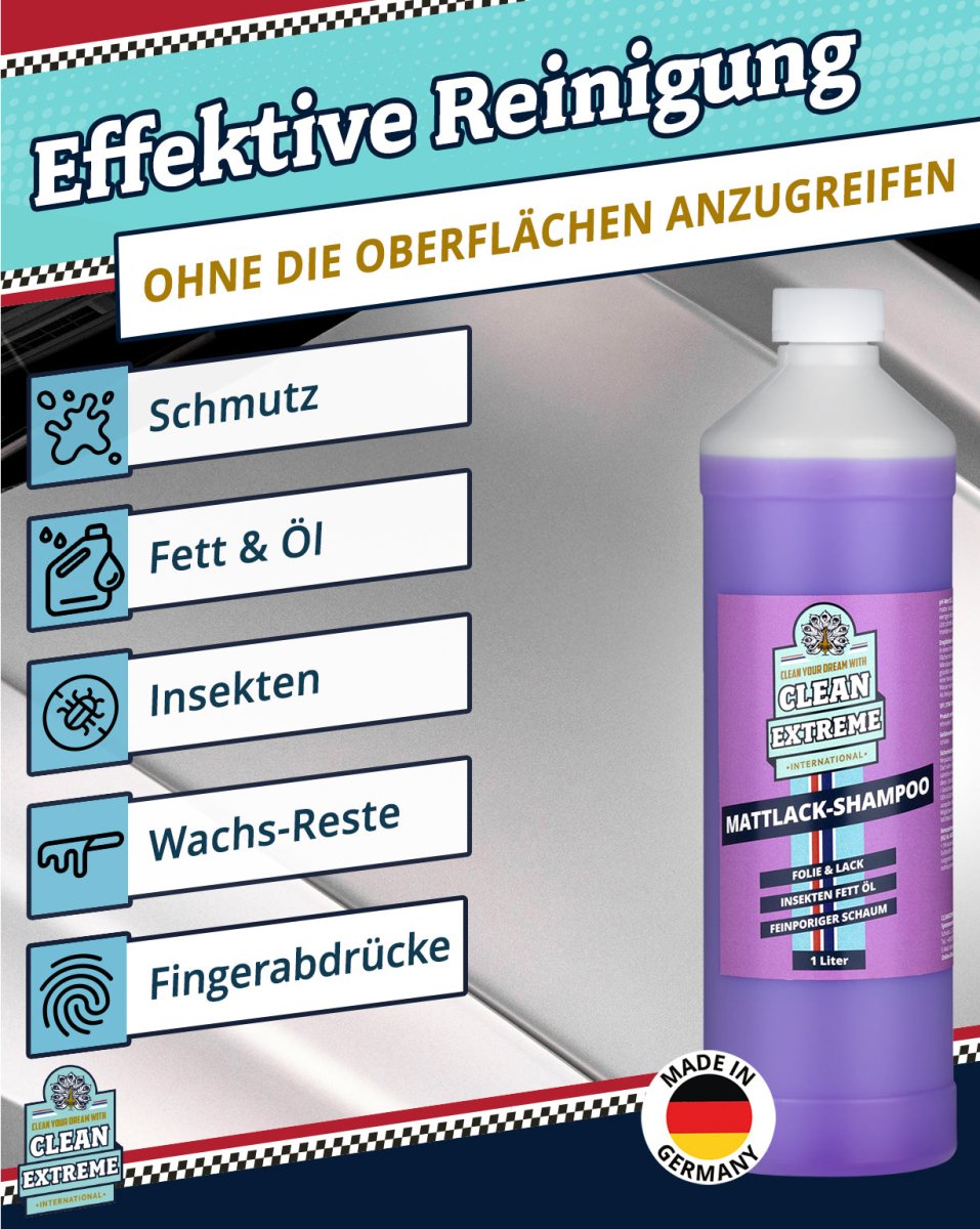 Mattlack Set Auto - Shampoo Folie & Lack - 1 Liter + MICRO Auto - Waschhandschuh DUO Set - CLEANEXTREME