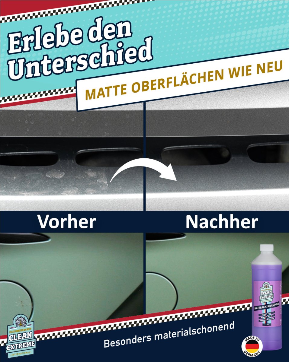 Mattlack Set Auto - Shampoo Folie & Lack - 1 Liter + MICRO Auto - Waschhandschuh DUO Set - CLEANEXTREME