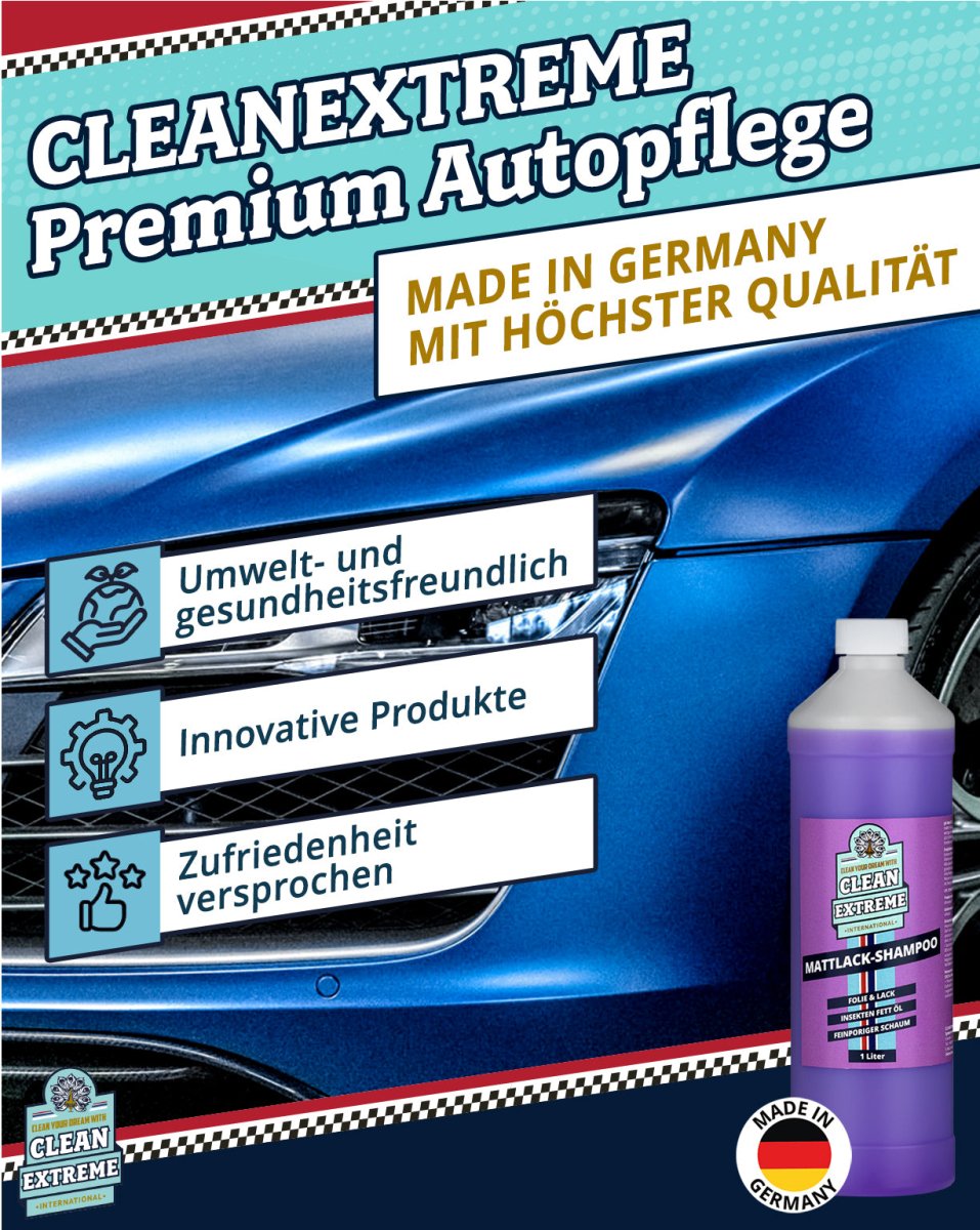 Mattlack Set Auto - Shampoo Folie & Lack - 1 Liter + MICRO Auto - Waschhandschuh DUO Set - CLEANEXTREME