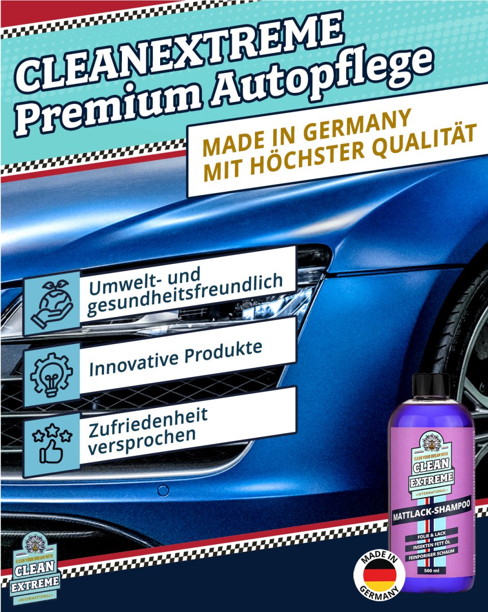 Mattlack Auto - Shampoo Folie & Lack - 0,5 Liter + MICRO Auto - Waschhandschuh DUO Set - CLEANEXTREME