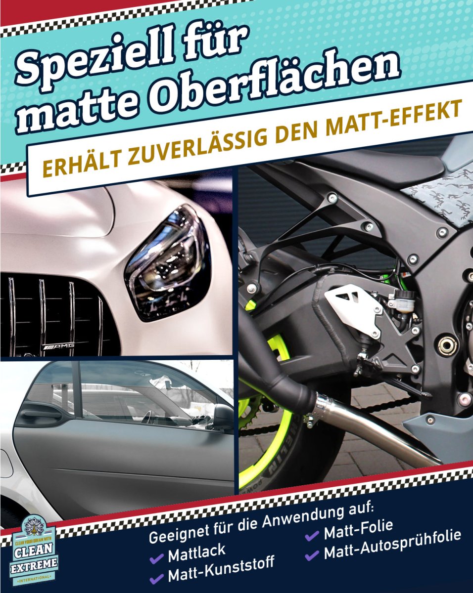 Auto Matt Pflege Folie & Lack mit Versiegelung - Detailer - 2,3 Liter + 500 ml + MICRO Poliertuch GRAU FLUFFY Set - CLEANEXTREME