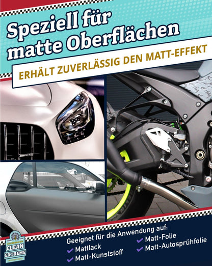 Auto Matt Pflege Folie & Lack mit Versiegelung - Detailer - 2,3 Liter + 500 ml + MICRO Poliertuch GRAU FLUFFY Set - CLEANEXTREME