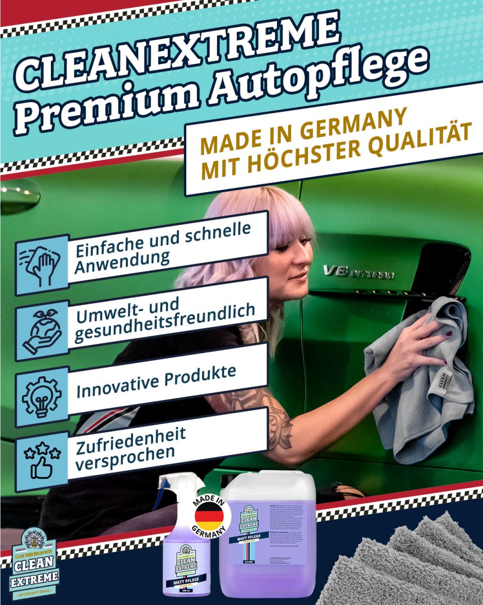 Auto Matt Pflege Folie & Lack mit Versiegelung - Detailer - 2,3 Liter + 500 ml + MICRO Poliertuch GRAU FLUFFY Set - CLEANEXTREME