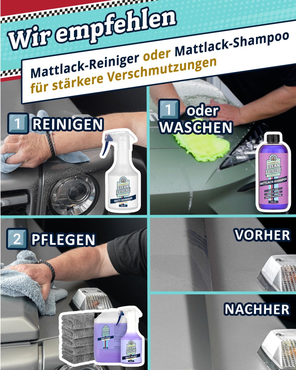 Auto Matt Pflege Folie & Lack mit Versiegelung - Detailer - 2,3 Liter + 500 ml + MICRO Poliertuch GRAU FLUFFY Set - CLEANEXTREME