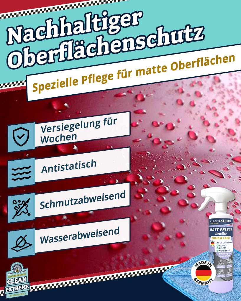 Auto Matt Pflege Folie & Lack mit Versiegelung 500 ml + Poliertuch - CLEANEXTREME