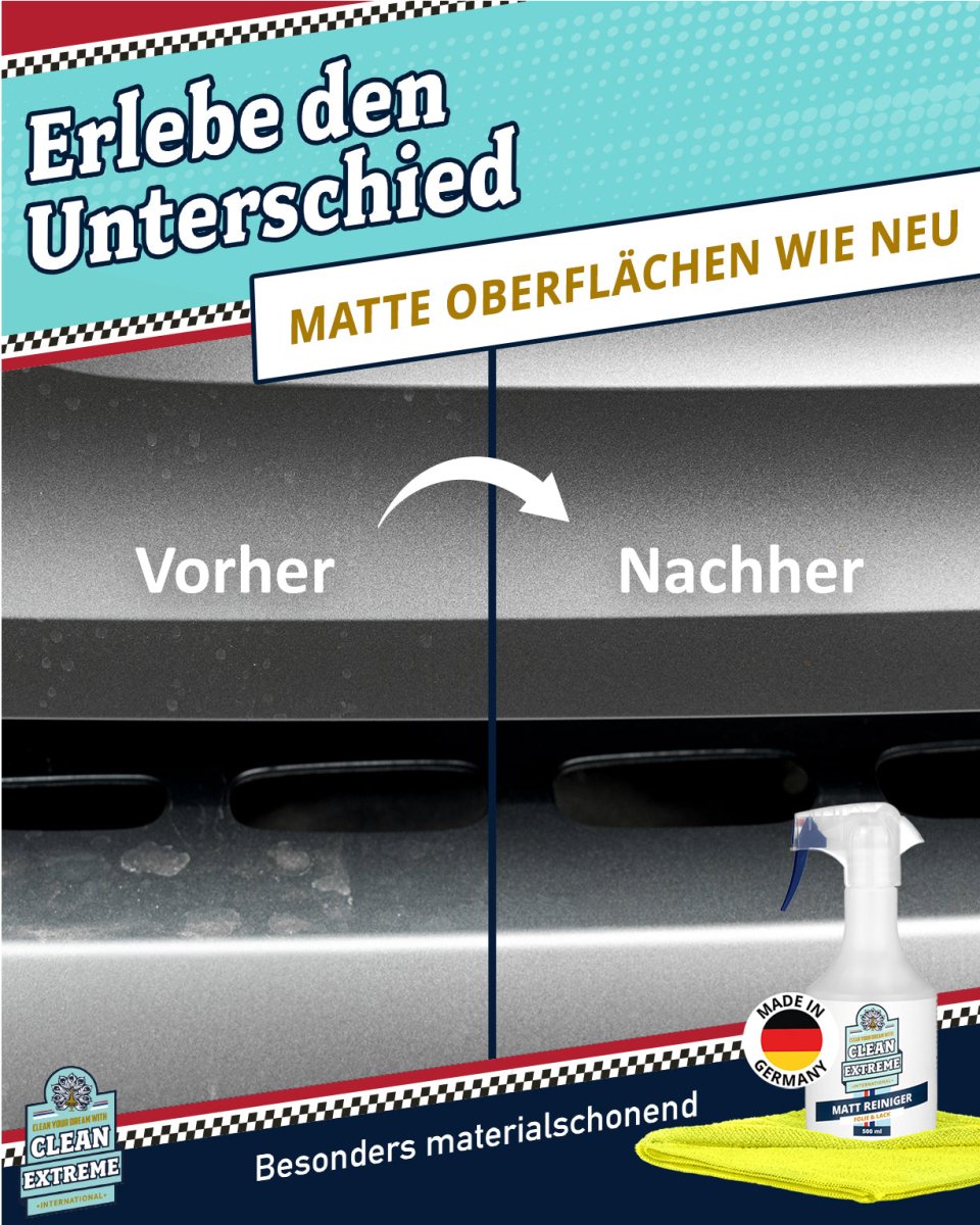 Auto Matt Reiniger Set Folie & Lack 500 ml + MICRO Allroundtuch GELB Set entfernt Schmutz, Öl & Fett, Fingerabdrücke, Wachs - Reste einfach & schnell - CLEANEXTREME