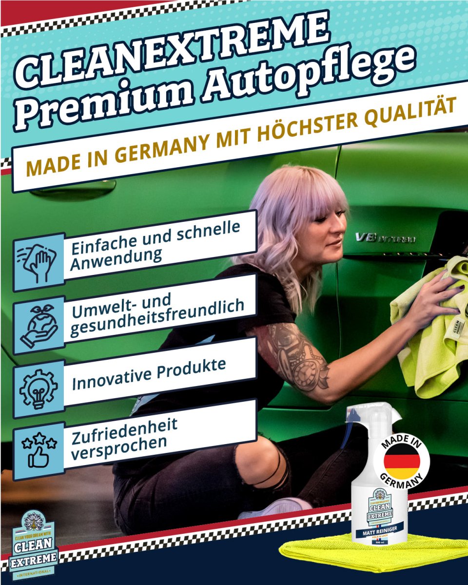 Auto Matt Reiniger Set Folie & Lack 500 ml + MICRO Allroundtuch GELB Set entfernt Schmutz, Öl & Fett, Fingerabdrücke, Wachs - Reste einfach & schnell - CLEANEXTREME