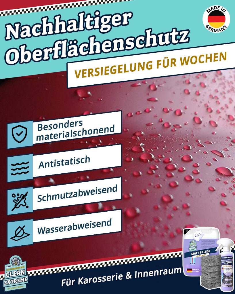 Auto Matt Pflege Folie & Lack mit Versiegelung - Detailer - 2,3 Liter + 500 ml + 5x Poliertuch - CLEANEXTREME