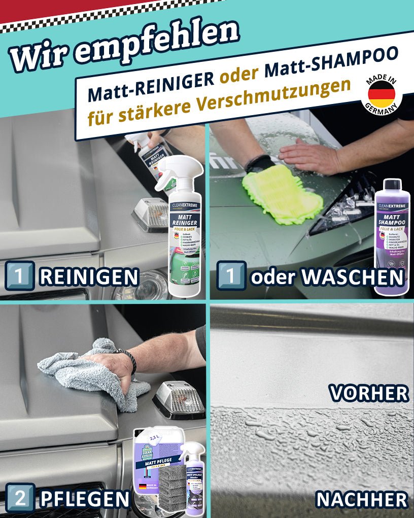 Auto Matt Pflege Folie & Lack mit Versiegelung - Detailer - 2,3 Liter + 500 ml + 5x Poliertuch - CLEANEXTREME