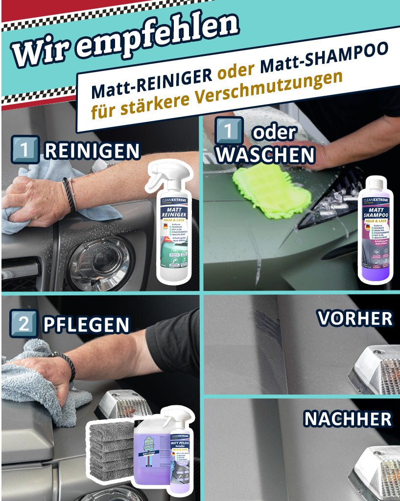 Auto Matt Pflege Folie & Lack mit Versiegelung - Detailer - 2,3 Liter + 500 ml + 5x Poliertuch - CLEANEXTREME