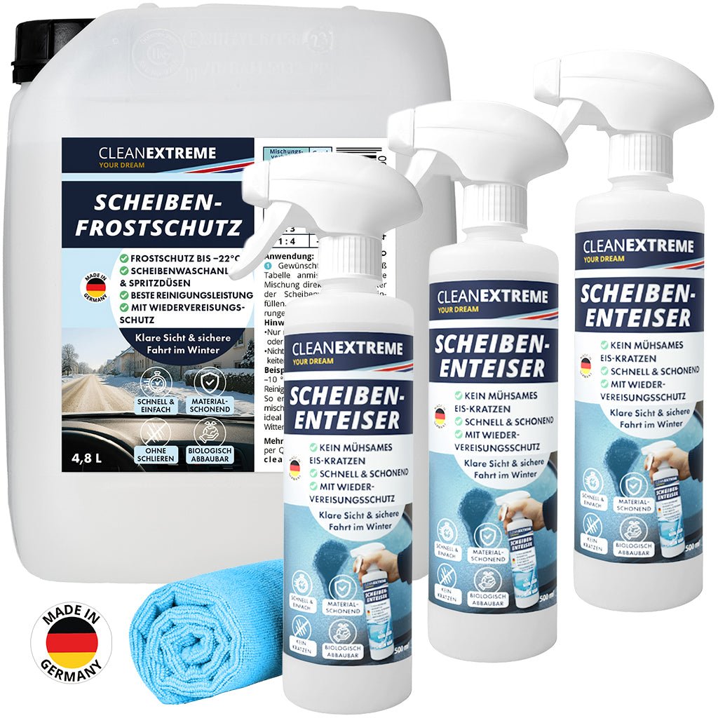 Winter - Profi - Set Frostschutz & Enteiser – 4,8 L Wischwasser + 3 x 500 ml Enteiser - Spray - CLEANEXTREME